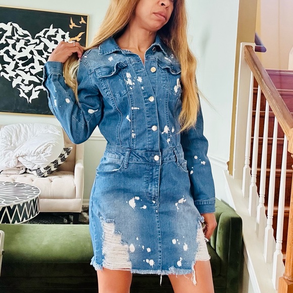 Fashion Nova Do Some Damage Denim Mini Dress - Medium Dark - Picture 7 of 10